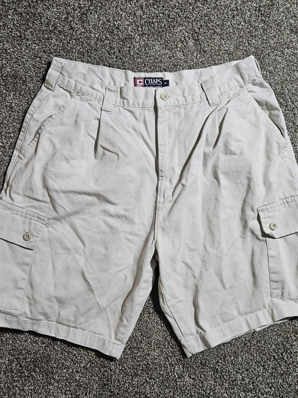 Chaps Ralph Lauren Casual Cargo Shorts Size 36(32) Waist White READ DESCRIPTION